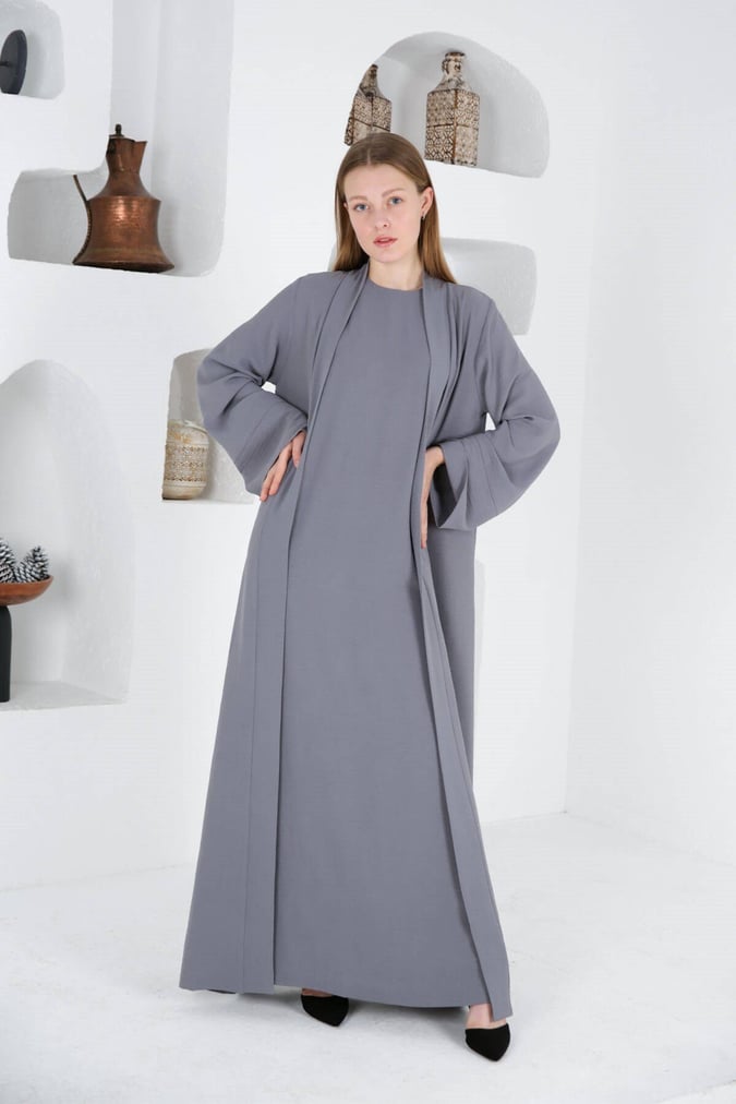 Ensemble abaya+robe fresh gris