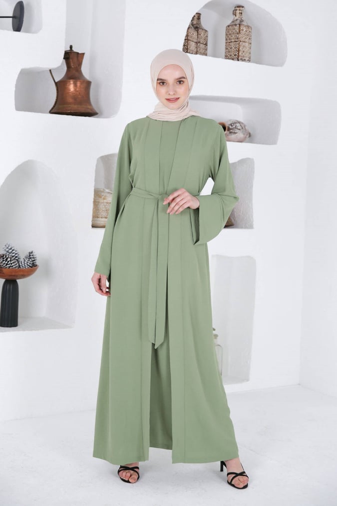 Ensemble abaya + robe fresh vert amande