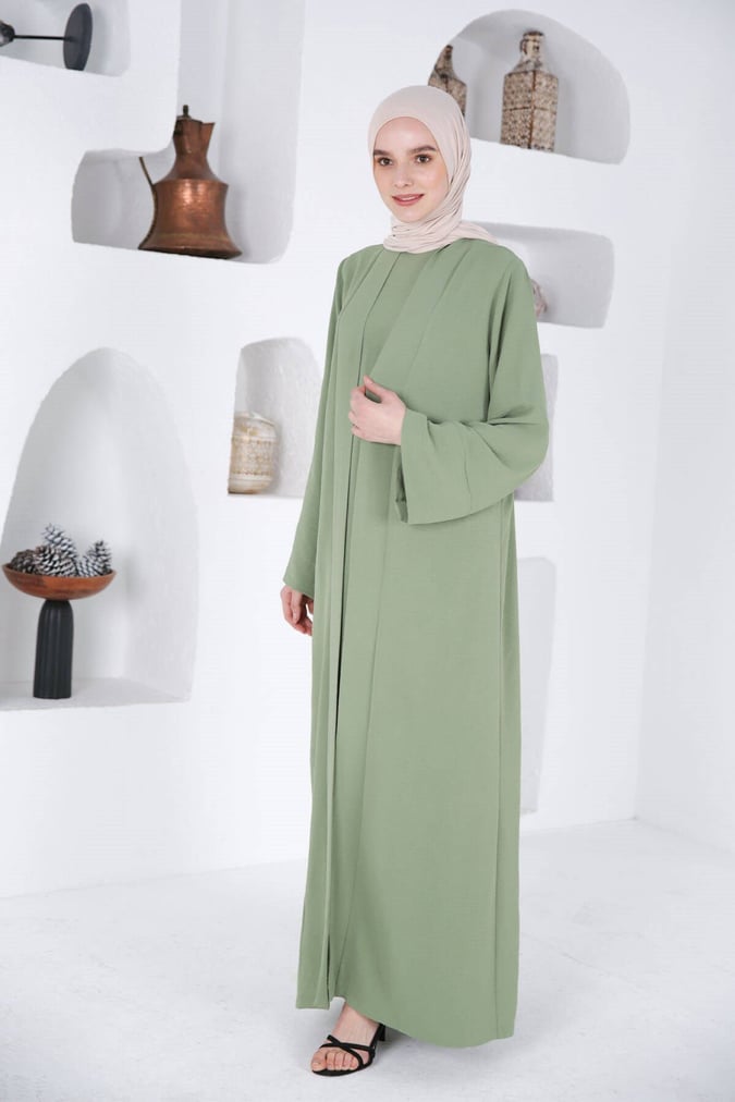 Ensemble abaya + robe fresh vert amande