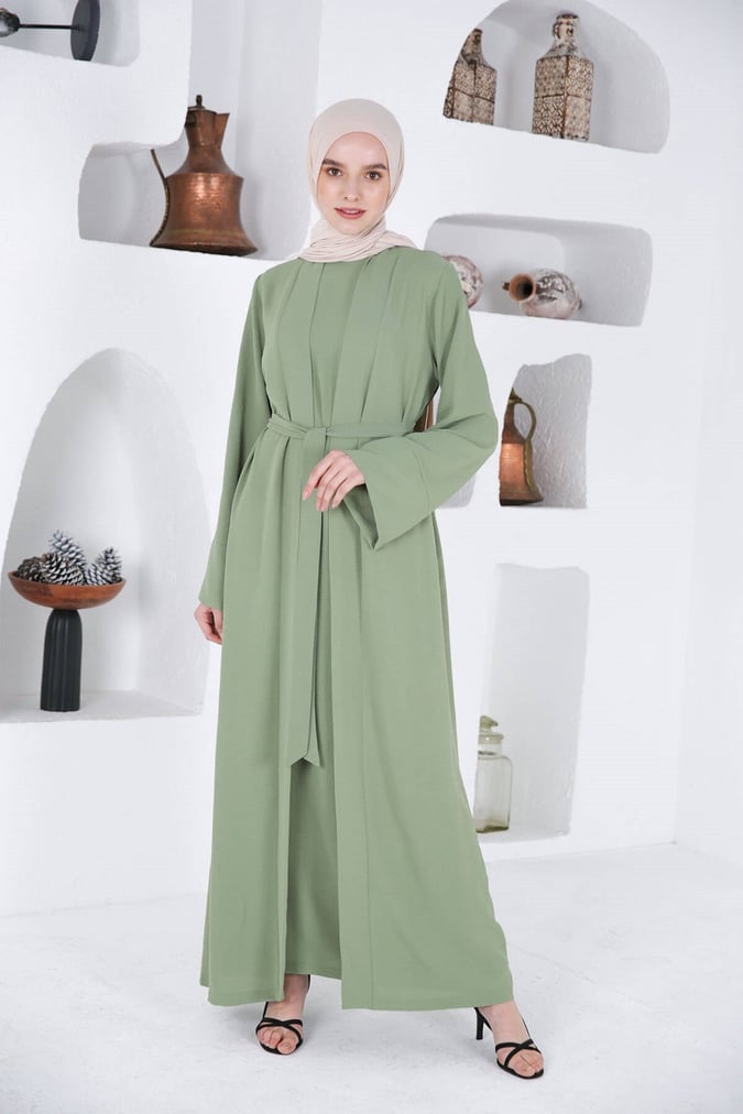 Ensemble abaya + robe fresh vert amande