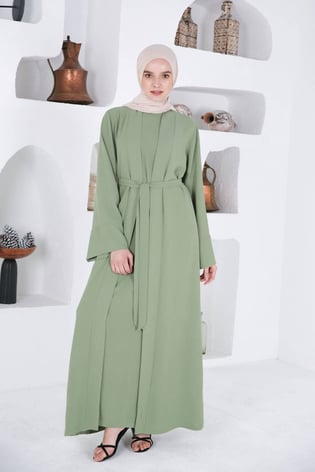Ensemble abaya + robe fresh vert amande