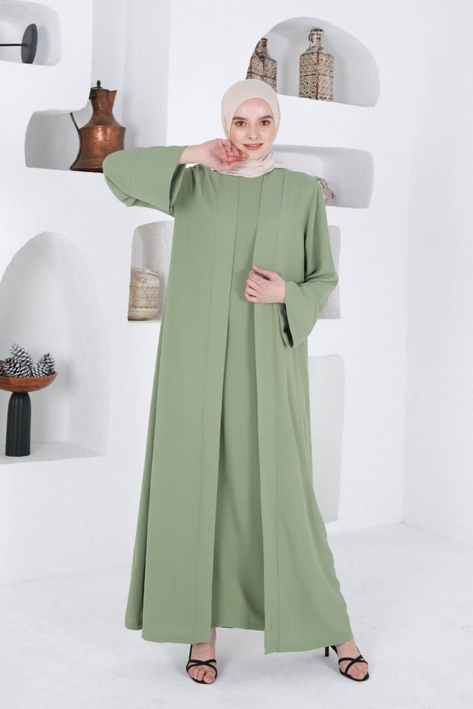 Ensemble abaya + robe fresh vert amande