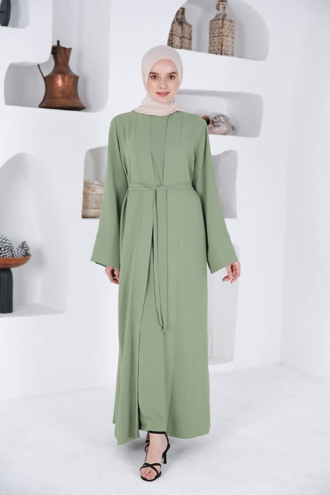 Ensemble abaya + robe fresh vert amande