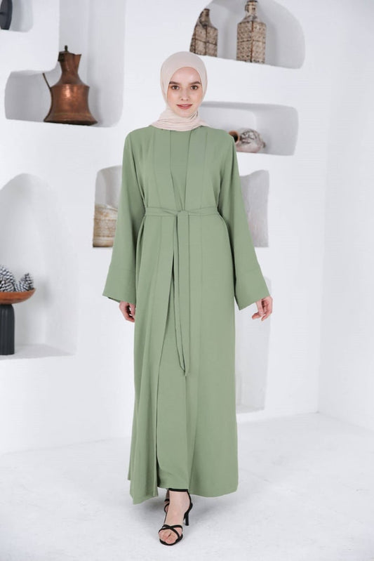 Ensemble abaya + robe fresh vert amande