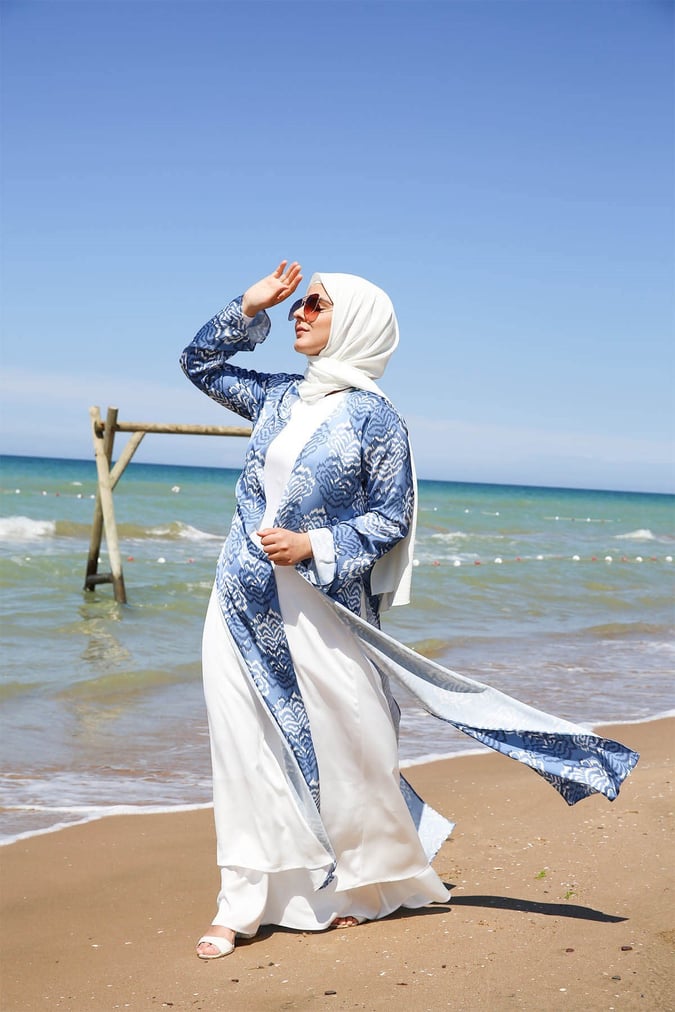 Ensemble robe+ kimono imprimé bleu