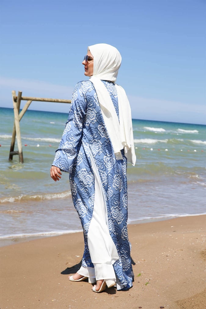 Ensemble robe+ kimono imprimé bleu