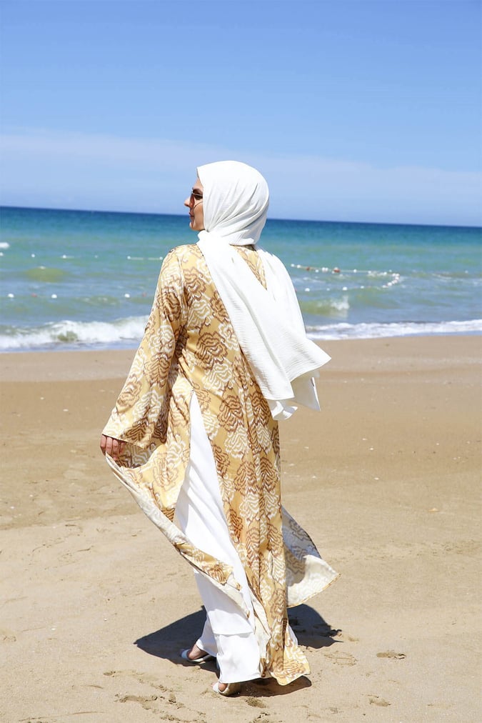 Ensemble robe+ kimono imprimé jaune
