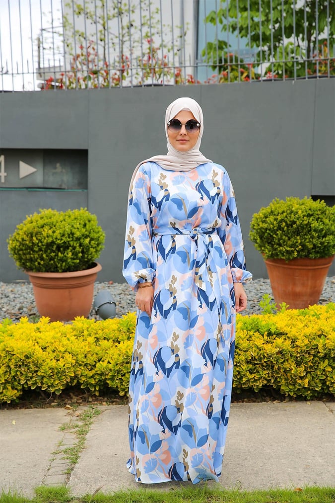 Robe satinée imprimé bleu