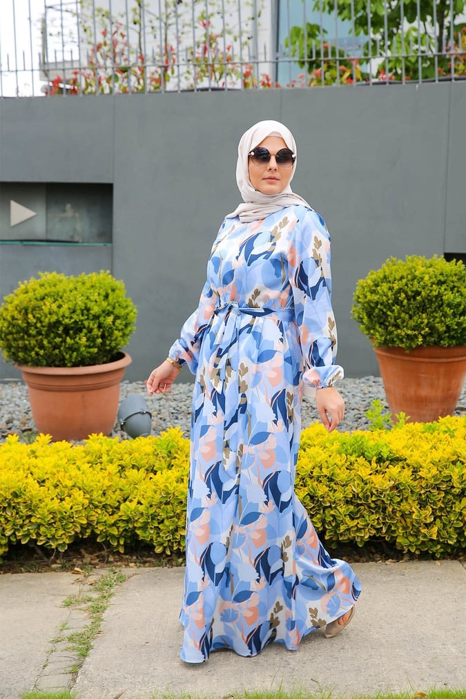 Robe satinée imprimé bleu