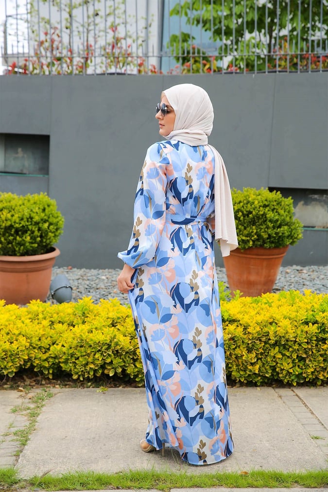 Robe satinée imprimé bleu