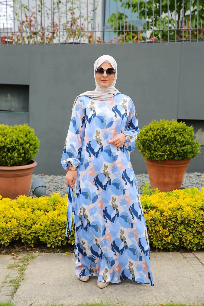 Robe satinée imprimé bleu