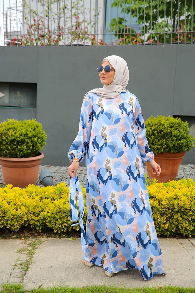 Robe satinée imprimé bleu