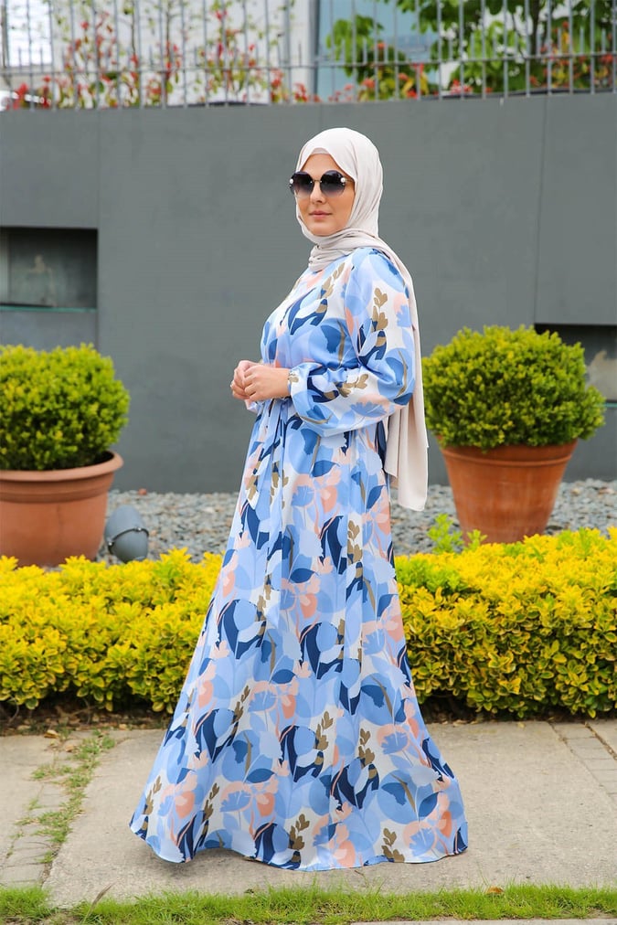 Robe satinée imprimé bleu