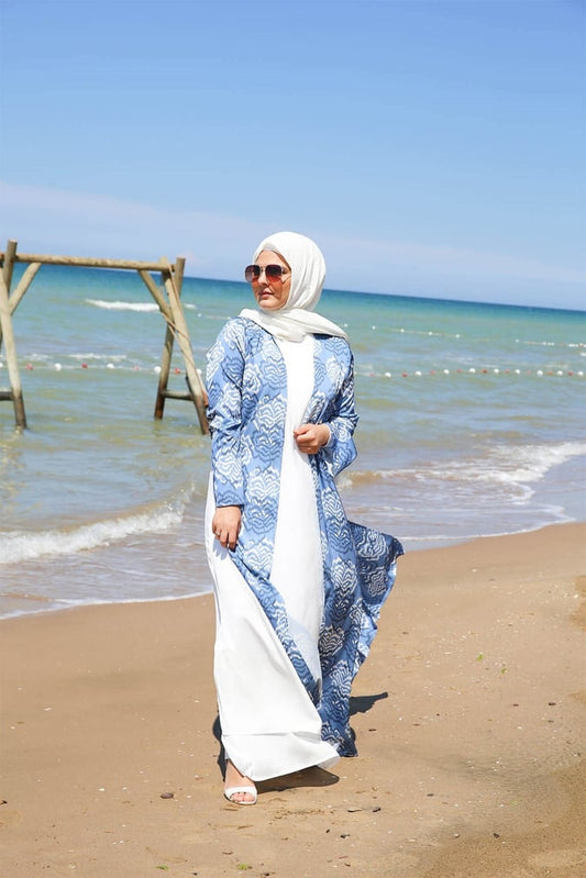 Ensemble robe+ kimono imprimé bleu