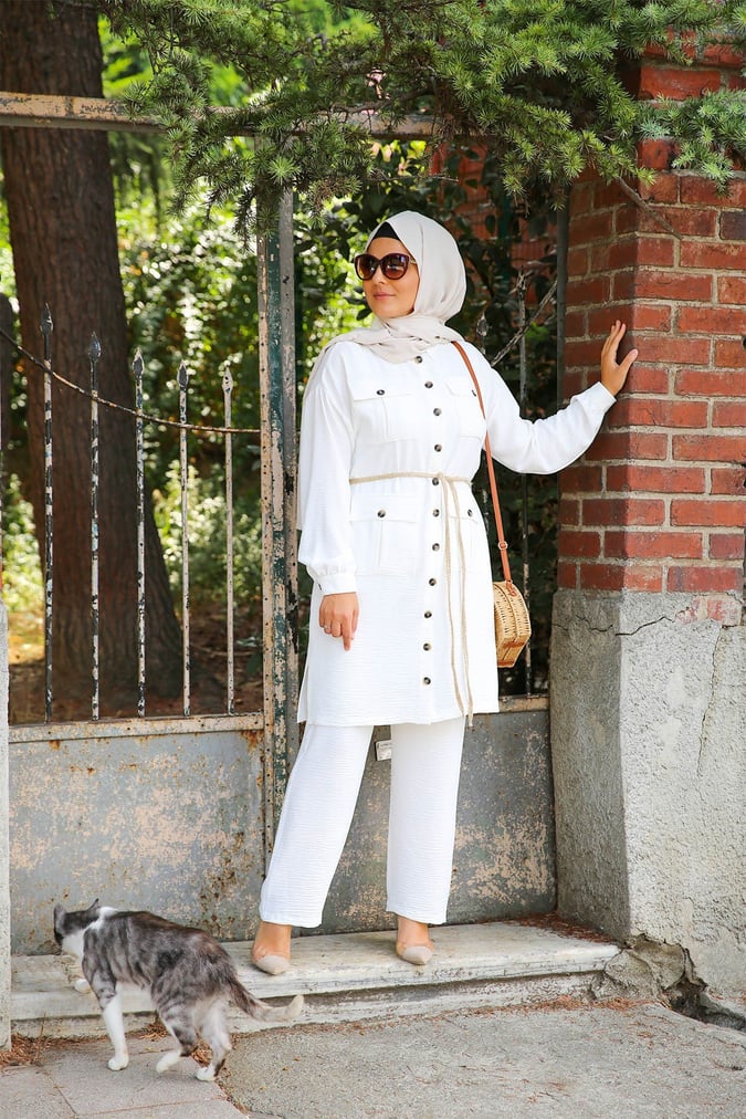 Ensemble pantalon safari blanc
