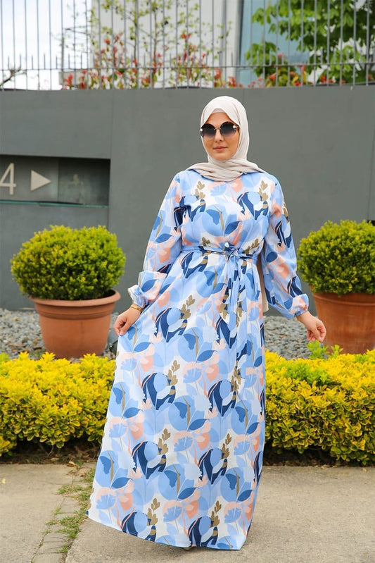 Robe satinée imprimé bleu