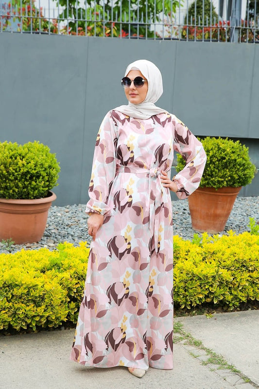 Robe satinée imprimée rose